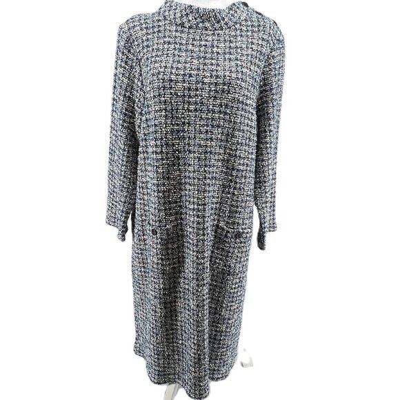 💙Talbots Black White Grey light blue  Tweed-Inspired Midi Dress - Size XL - Picture 1 of 10